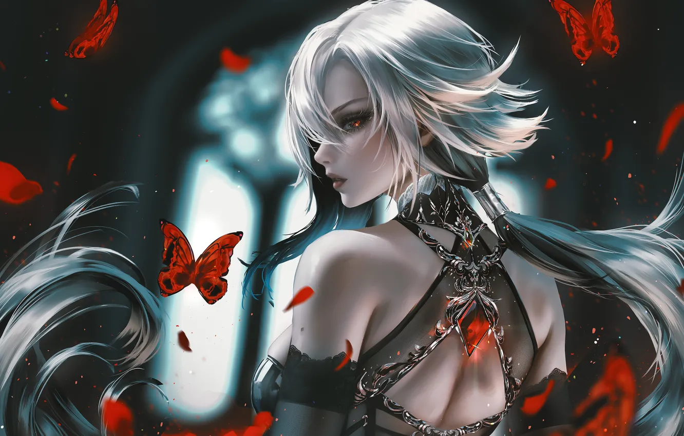 Photo wallpaper long hair, women, bare shoulders, video game girls, NIXEU, Harlequin