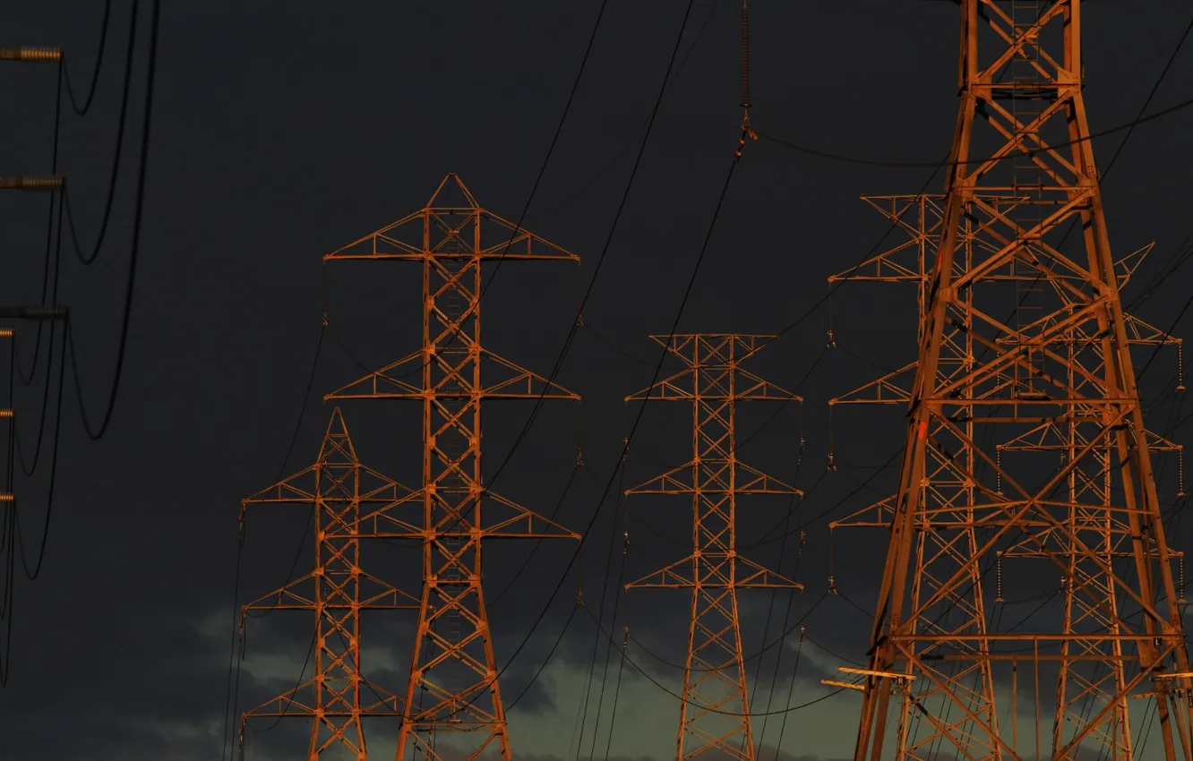 Photo wallpaper night, Power lines, support