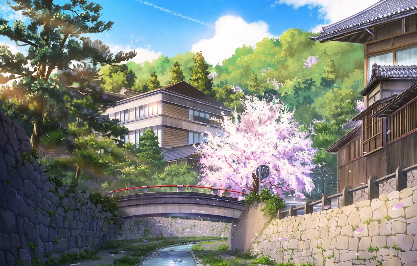 Photo wallpaper bridge, nature, home, spring, Sakura, by NIK
