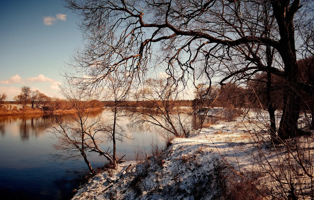 Photo wallpaper clouds, nature, river, spring