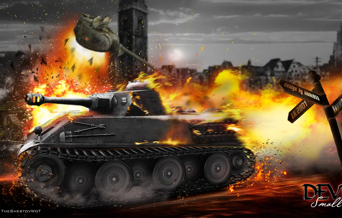 Photo wallpaper the explosion, lights, tank, WoT, World of Tanks, Himmelsdorf, Wargaming.Net, VK2801