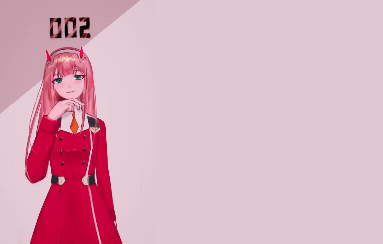 Photo wallpaper girl, shadow, pink background, 002, Darling In The Frankxx, Cute in France, Zero Two