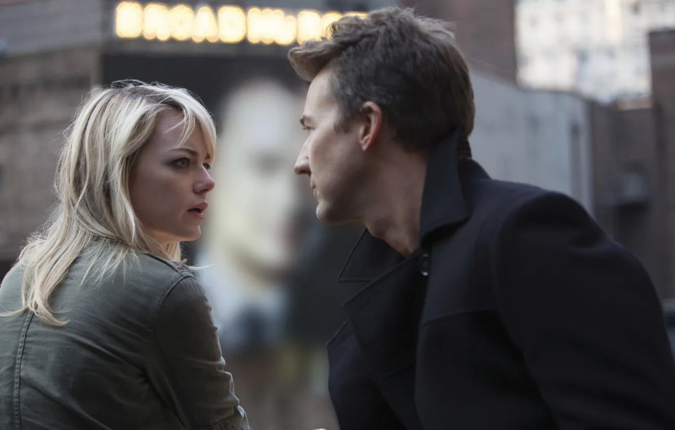 Photo wallpaper Edward Norton, Edward Norton, Emma Stone, Emma Stone, Birdman, Birdman