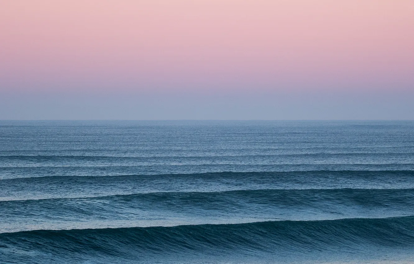Photo wallpaper sea, wave, the sky, sunset, horizon, infinity, pink sky