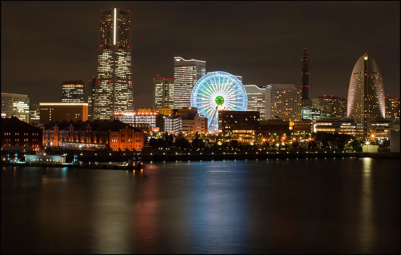 Photo wallpaper night, lights, Japan, Yokohama