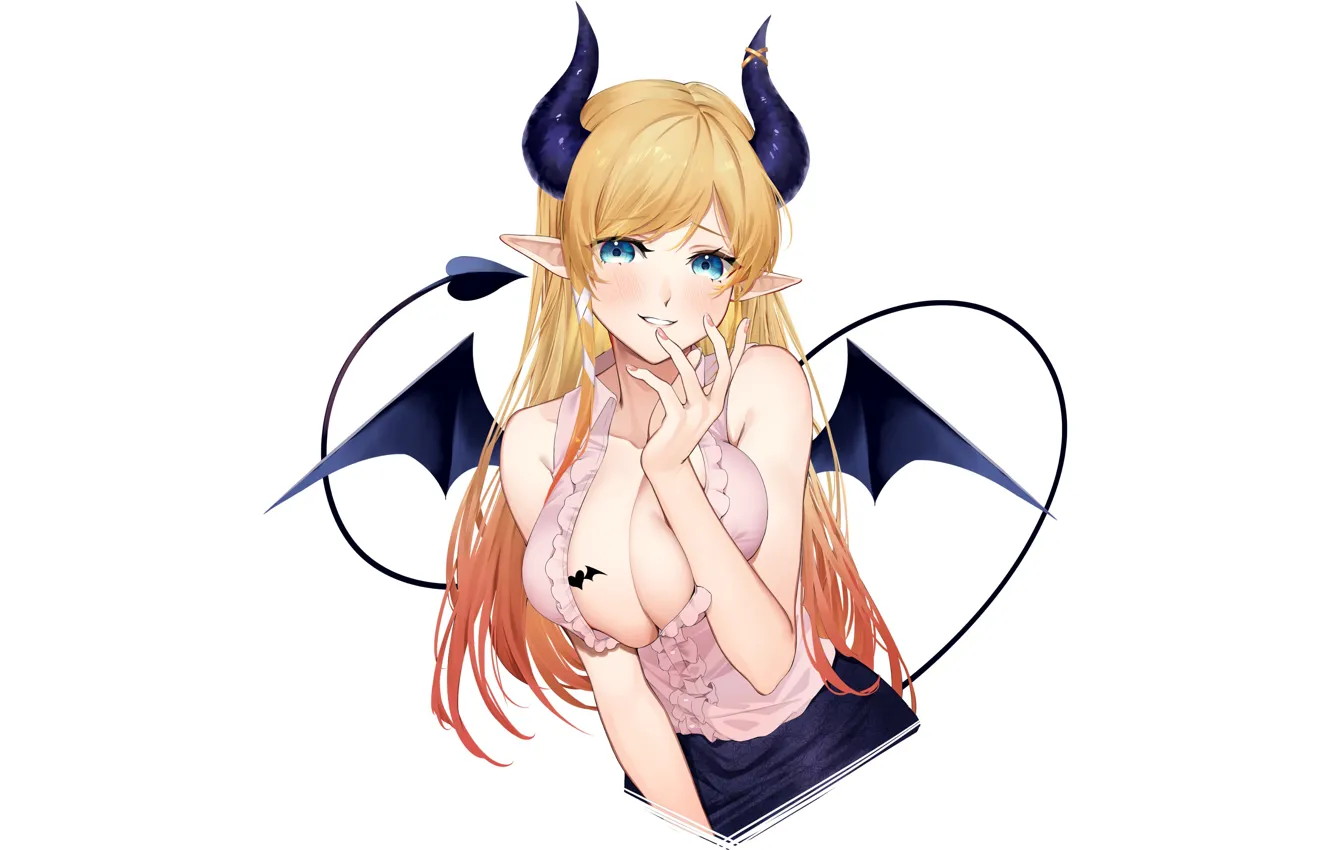 Photo wallpaper girl, hot, sexy, horns, devil, boobs, anime, wings
