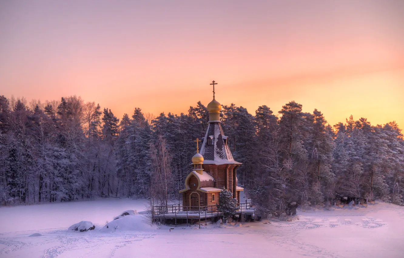 Photo wallpaper winter, forest, snow, Ed Gordeev, The Church Of St. Andrew, WOOx