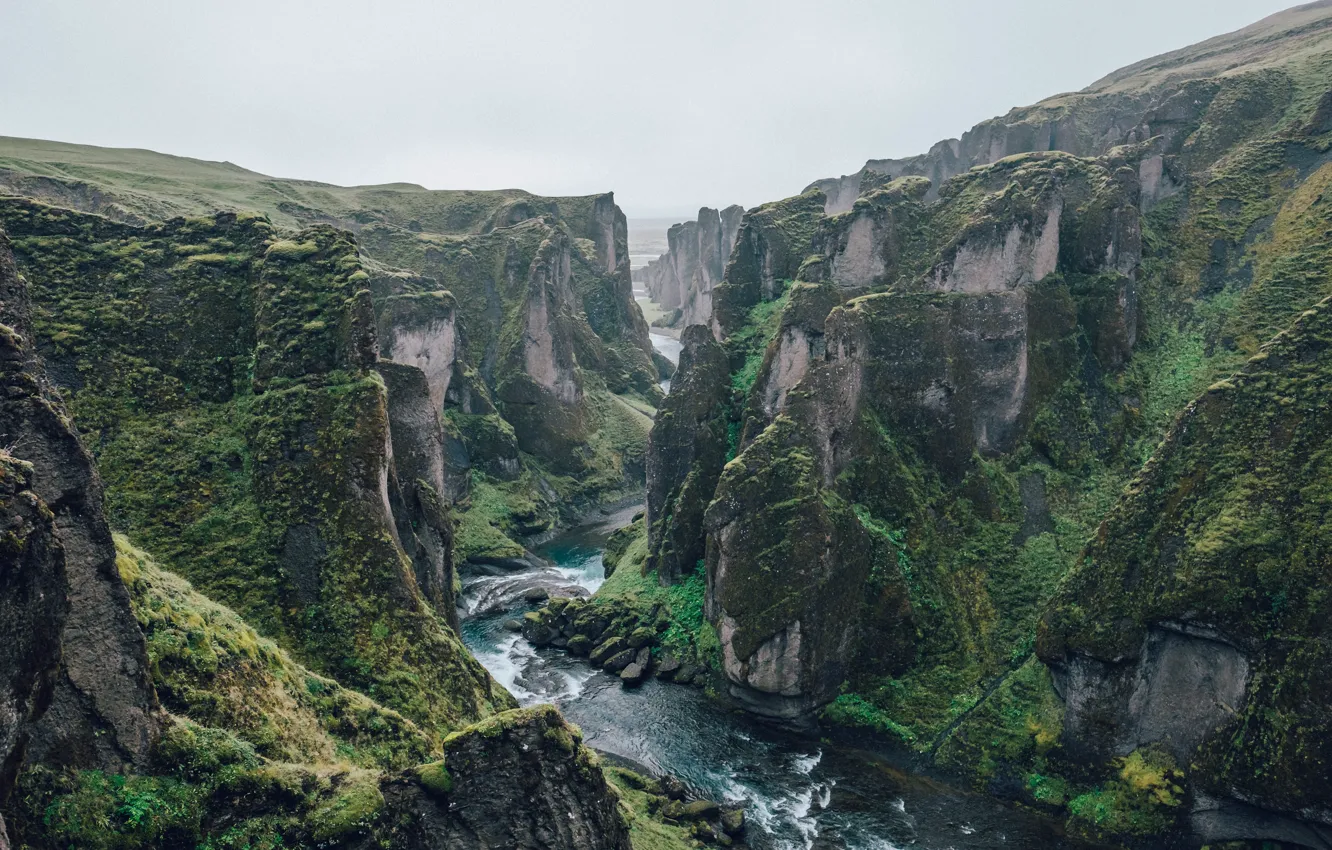 Photo wallpaper landscape, nature, river, rocks, gorge