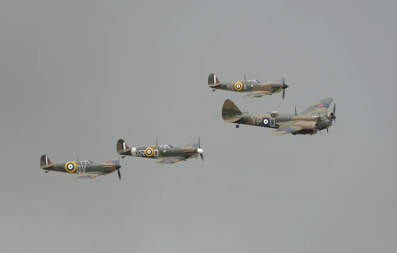 Photo wallpaper the sky, flight, The British, militants, Supermarine Spitfire Mk I, light bomber, Bristol Blenheim Mk …