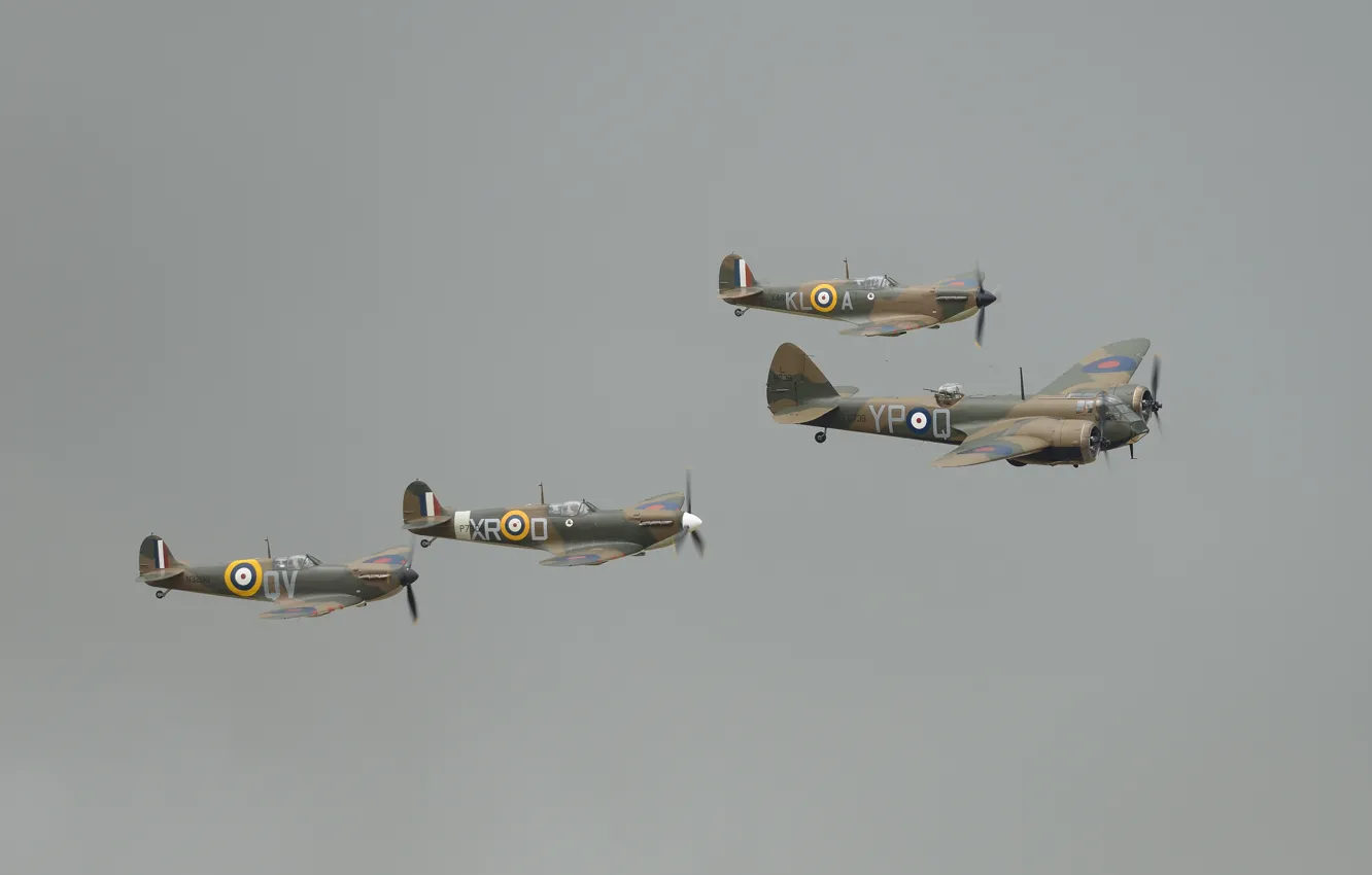 Photo wallpaper the sky, action, flight, the British, Supermarine Spitfire Mk I, Bristol Blenheim Mk I, Royal …