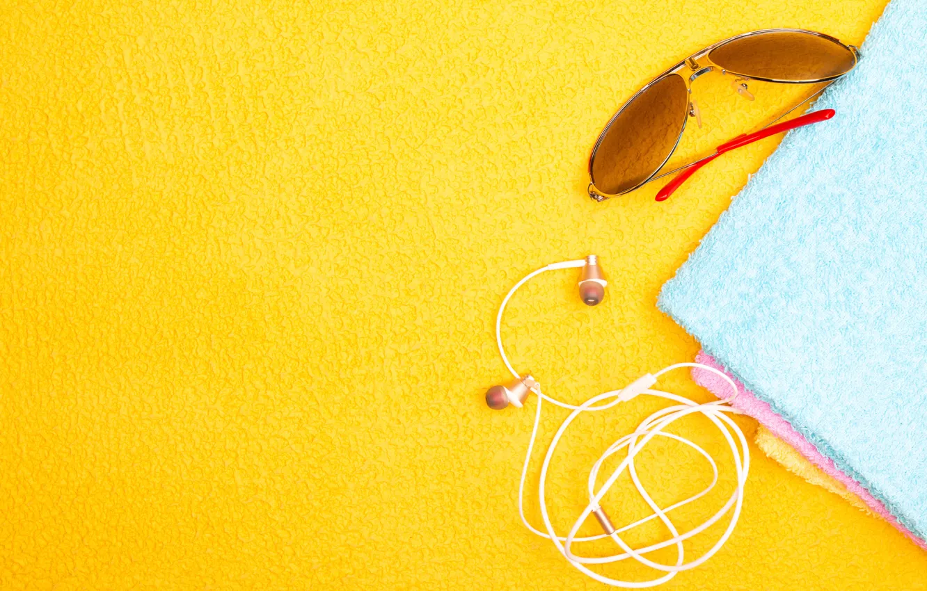 Photo wallpaper summer, yellow, background, blue, color, texture, headphones, glasses