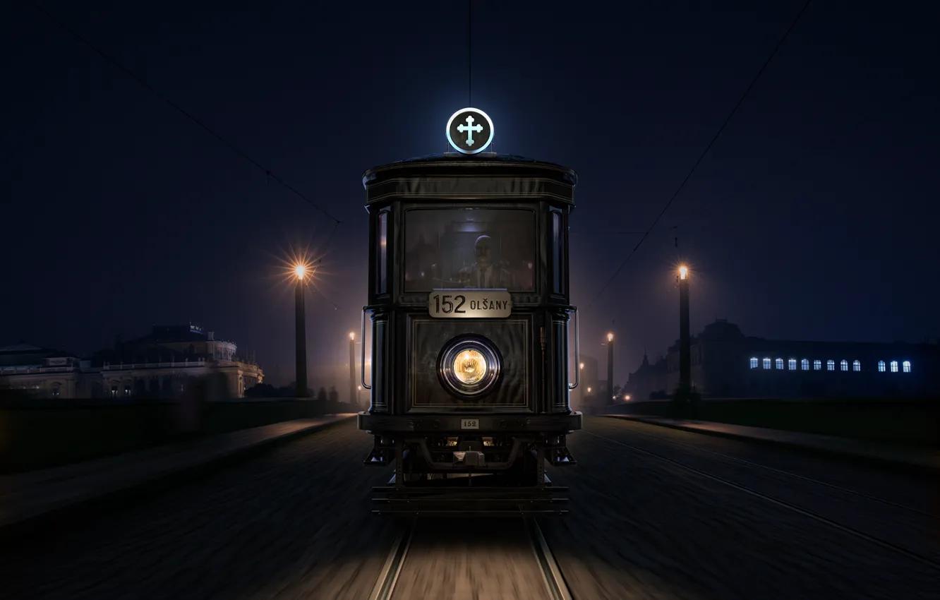 Photo wallpaper lights, building, tram, 1917 Funeral Tram, The Black Mary