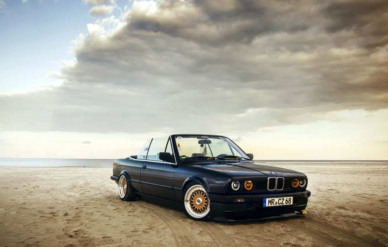 Photo wallpaper BMW, black, E30, Cabriolet