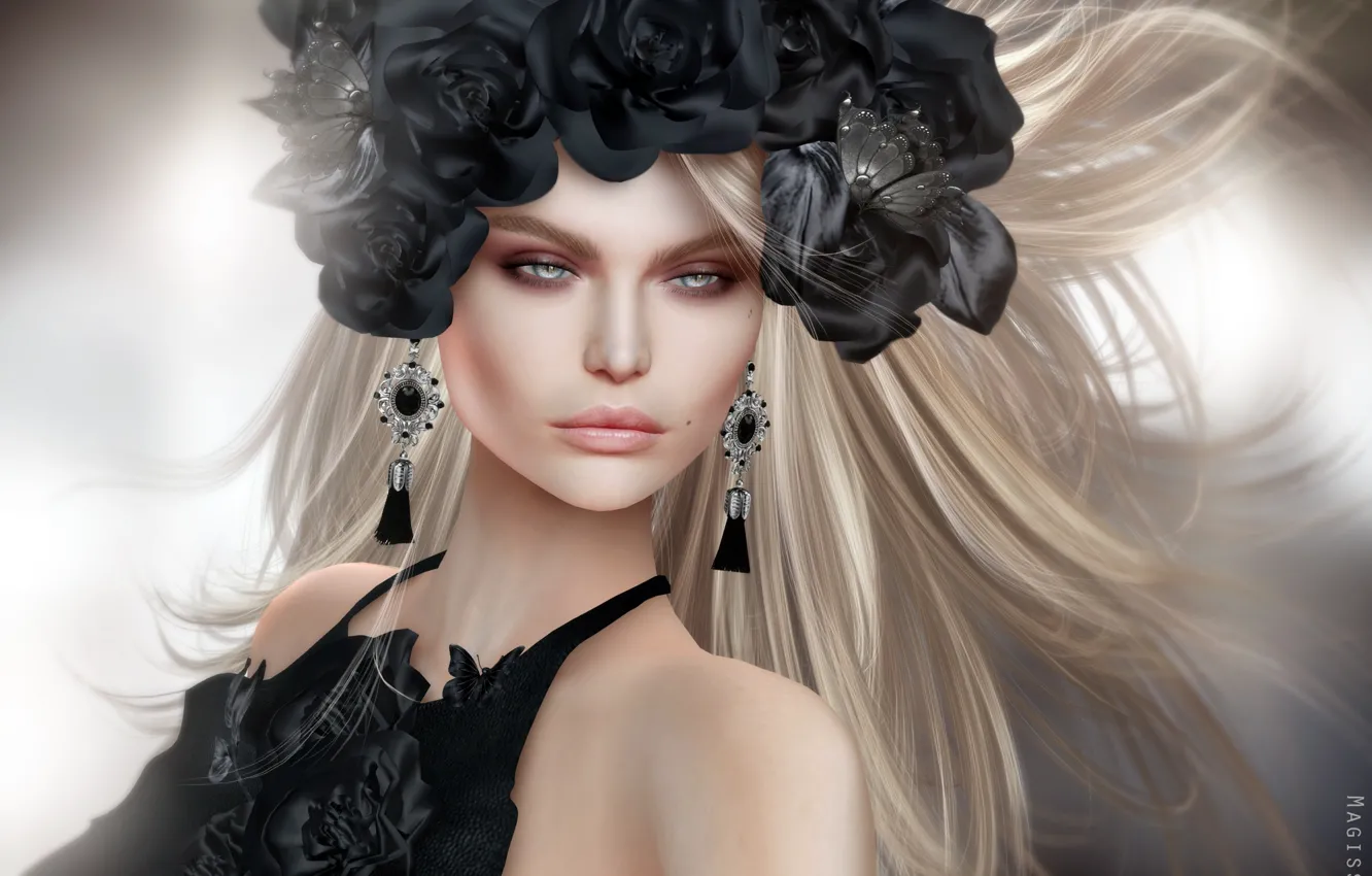 Photo wallpaper girl, blonde, wreath