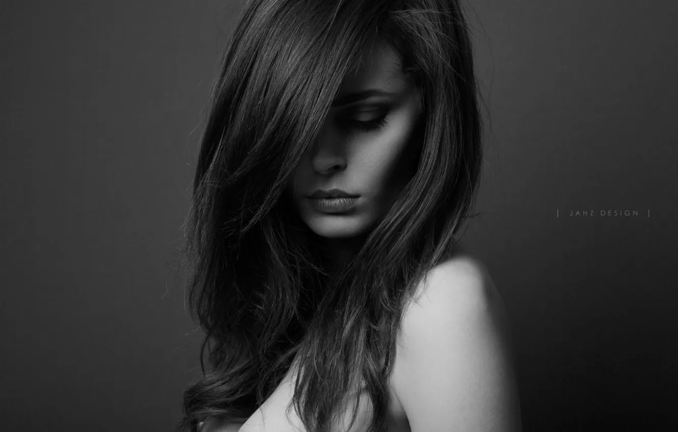 Photo wallpaper girl, face, photo, hair, portrait, black and white
