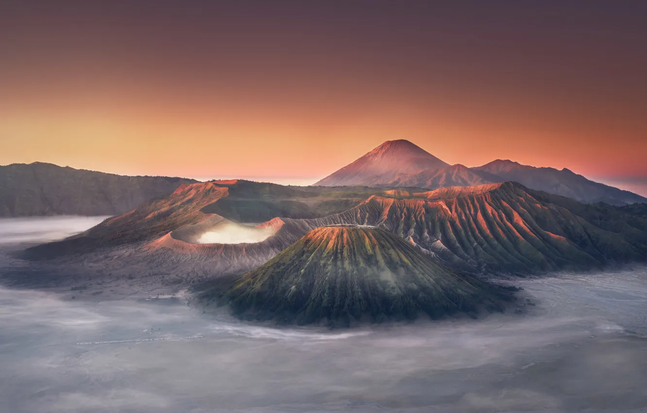 Photo wallpaper mountains, the volcano, valley, mountains, valley, volcano