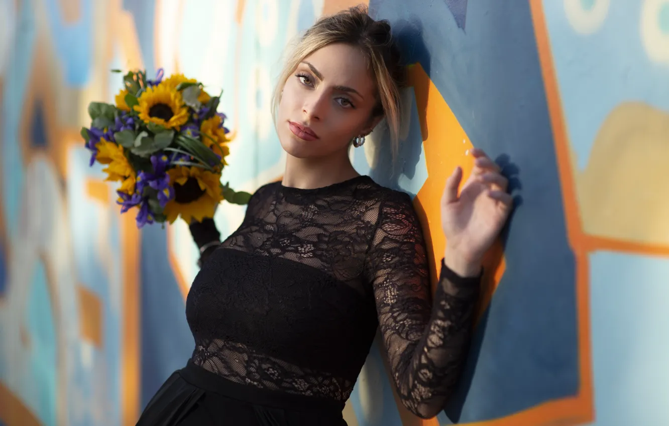 Photo wallpaper girl, flowers, Gaia