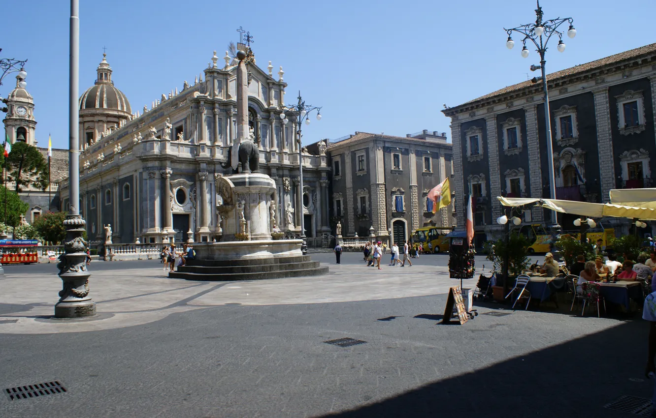 Photo wallpaper area, Italy, riding, Cathedral, Sicily, the fountain of the Elephant