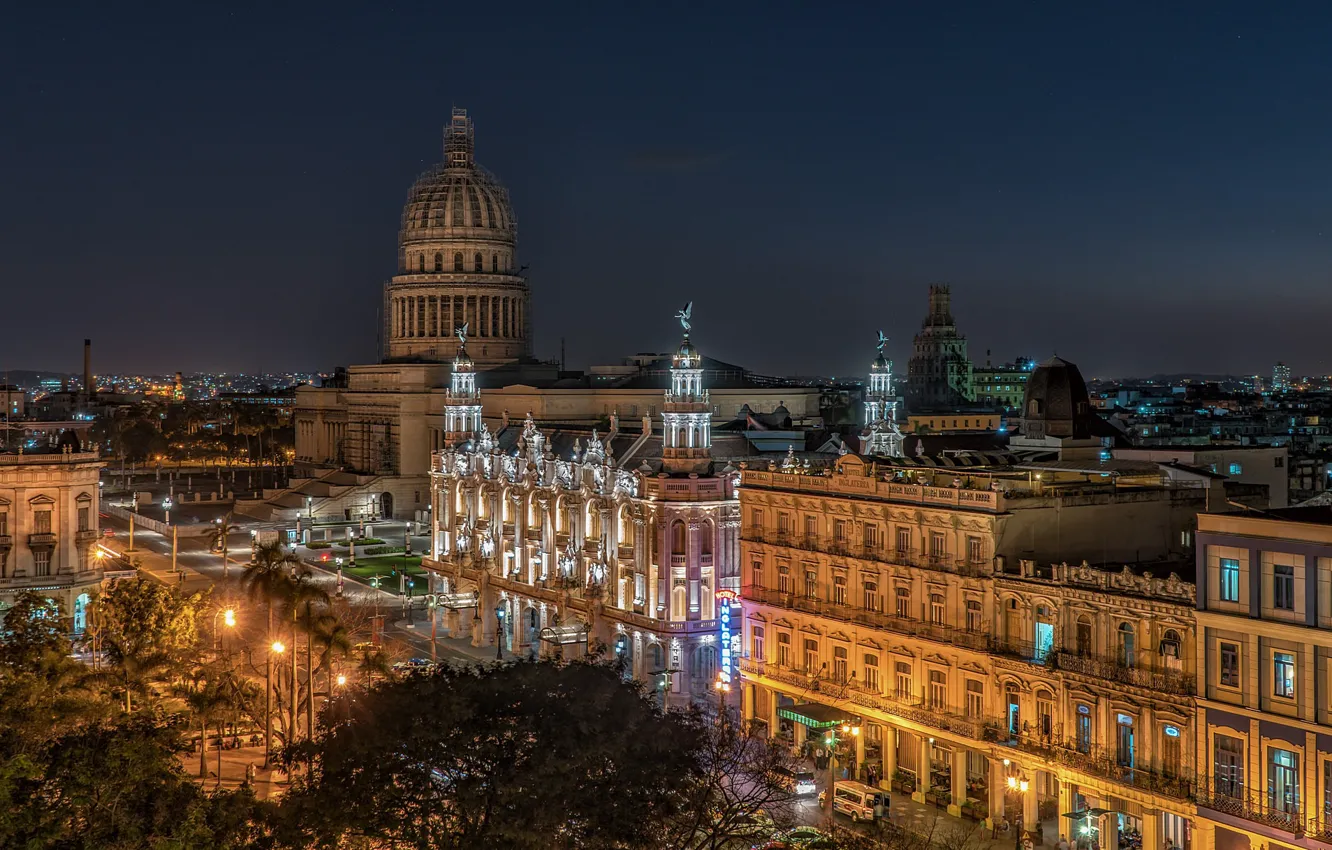 Photo wallpaper night, lights, Cuba, Havana, Havana, Old Havana