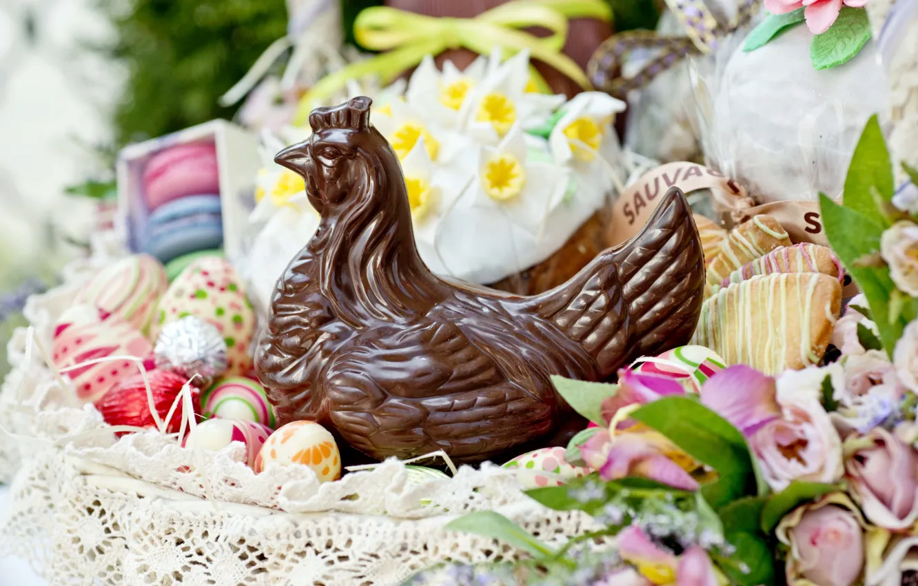 Photo wallpaper chocolate, eggs, chicken, Easter