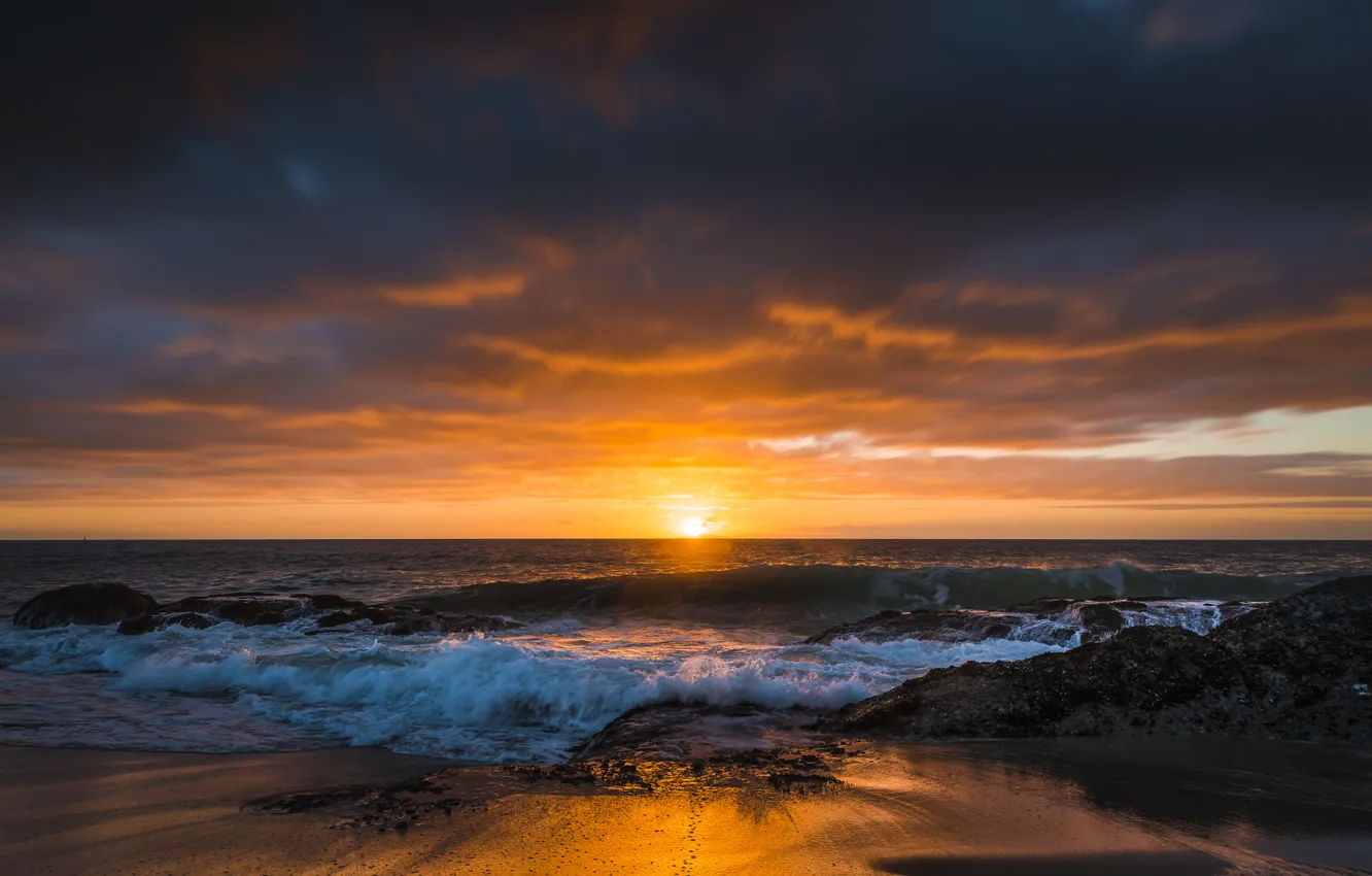 Photo wallpaper beach, landscape, the ocean, dawn, CA
