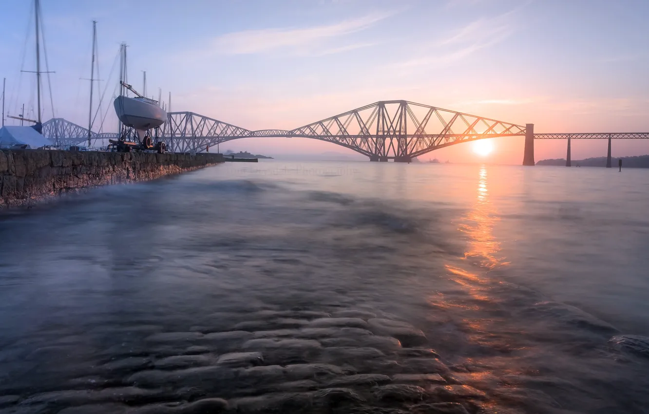 Photo wallpaper morning, sunrise, Soft Bridge
