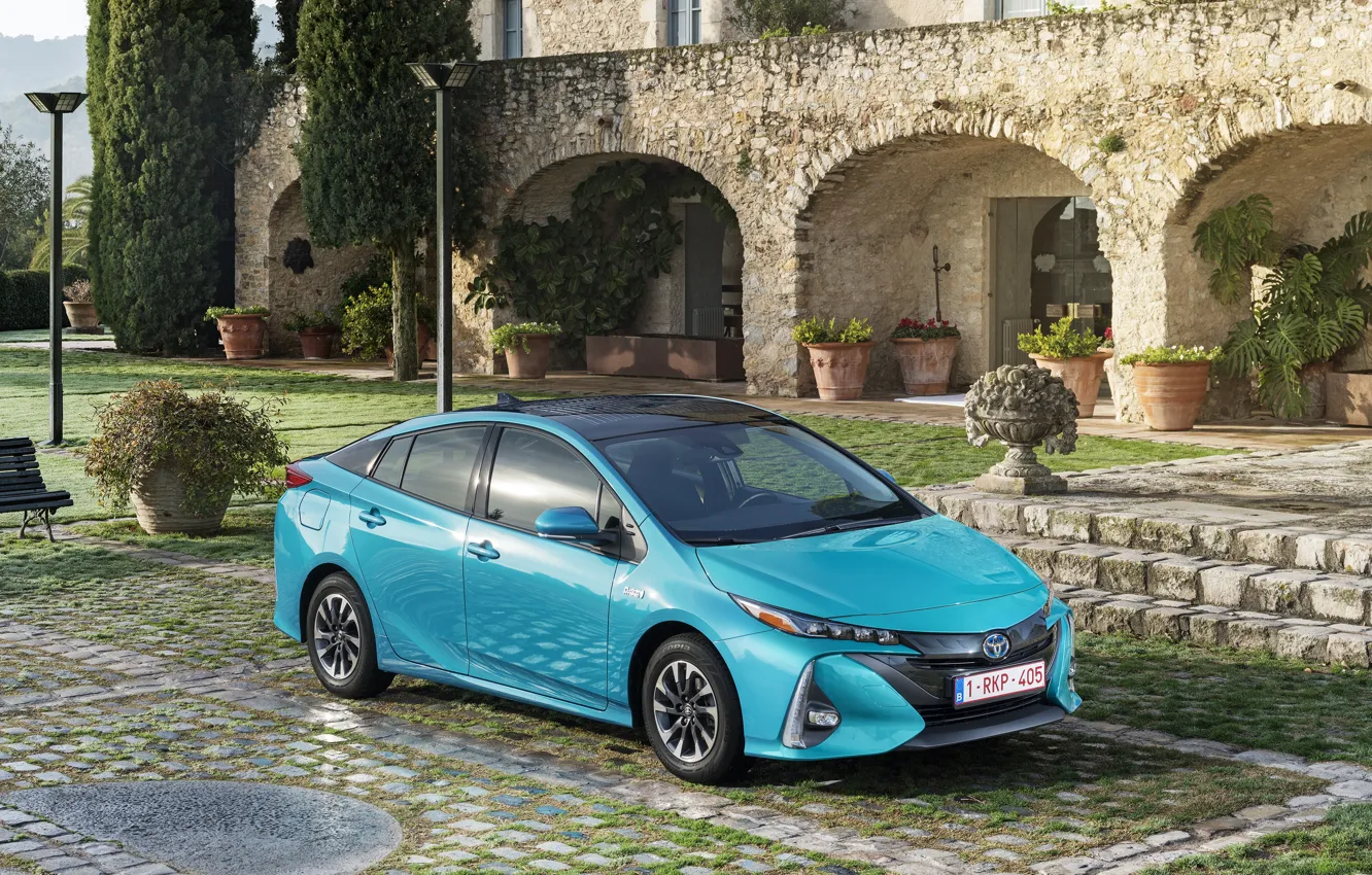 Photo wallpaper Blue, Toyota, Car, Hybrid, Prius, Metallic, Plug-in, 2016-17