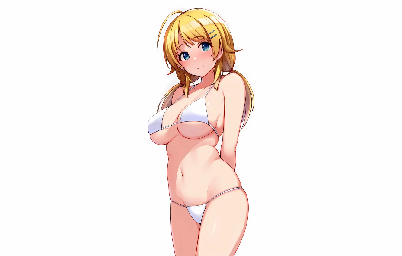 Photo wallpaper girl, sexy, cleavage, long hair, boobs, anime, blue eyes, beautiful