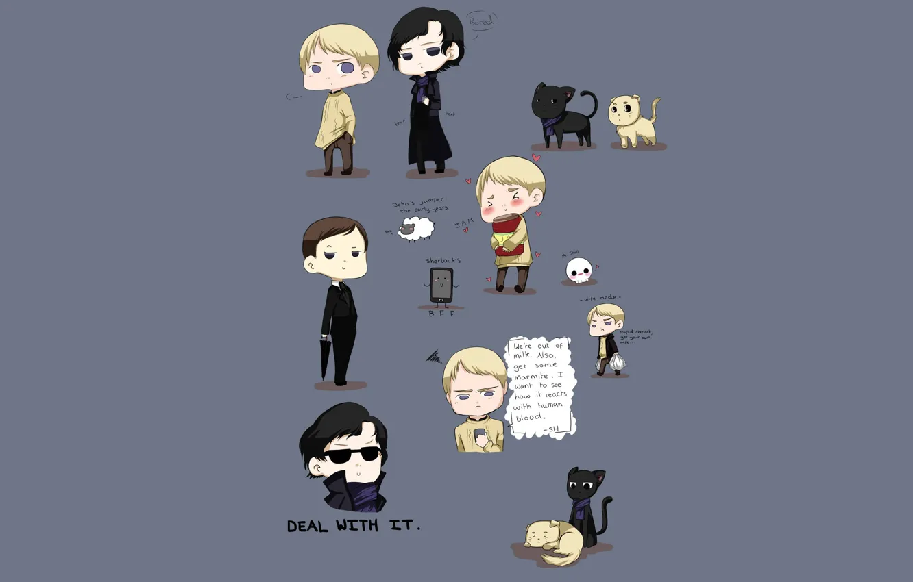 Photo wallpaper art, kittens, the series, Sherlock Holmes, John Watson, Mycroft Holmes, Sherlock BBC, Dr. John Watson