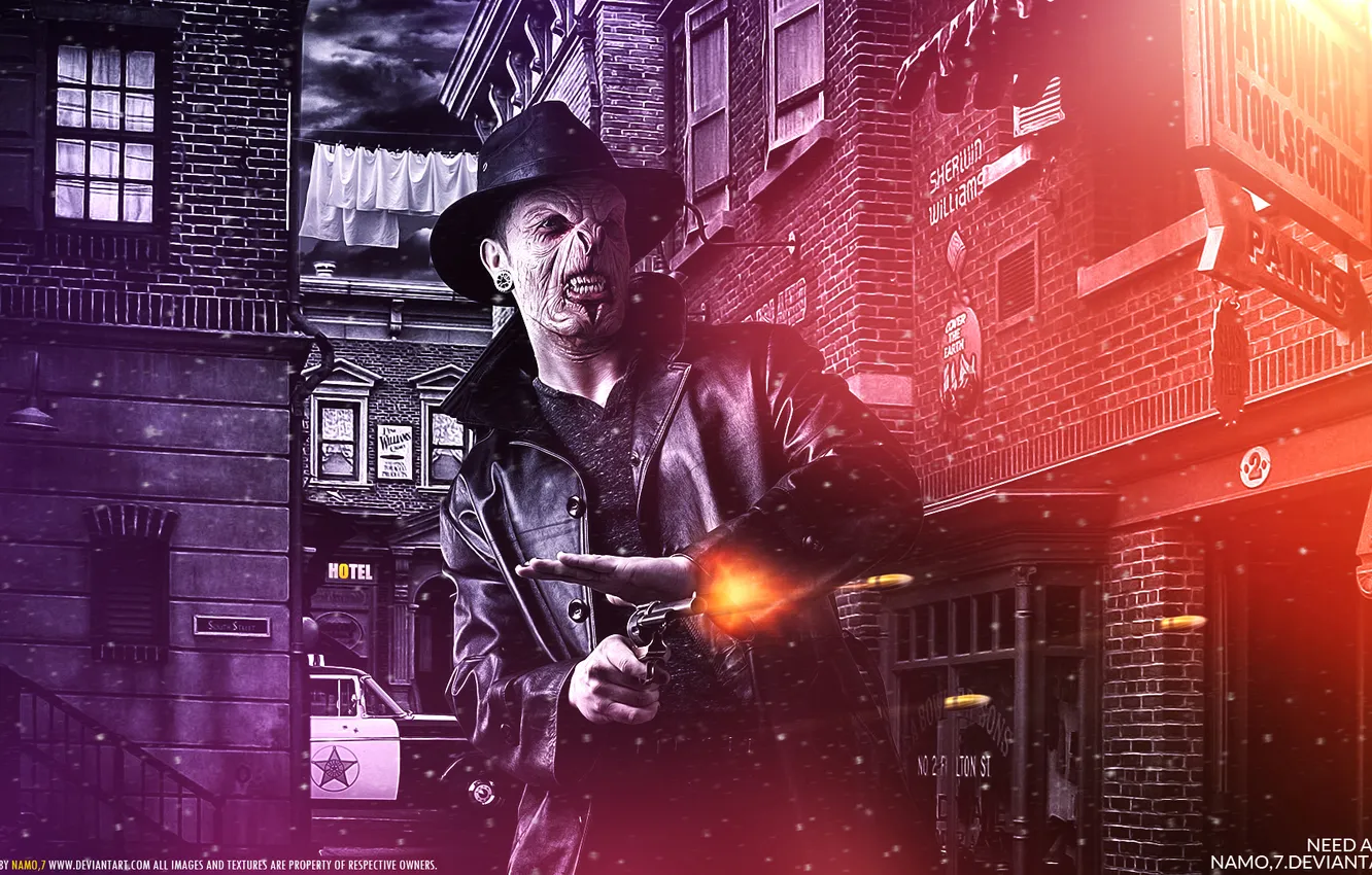 Photo wallpaper gun, fiction, anger, hat, shot, lizard, quarter, need a dentist