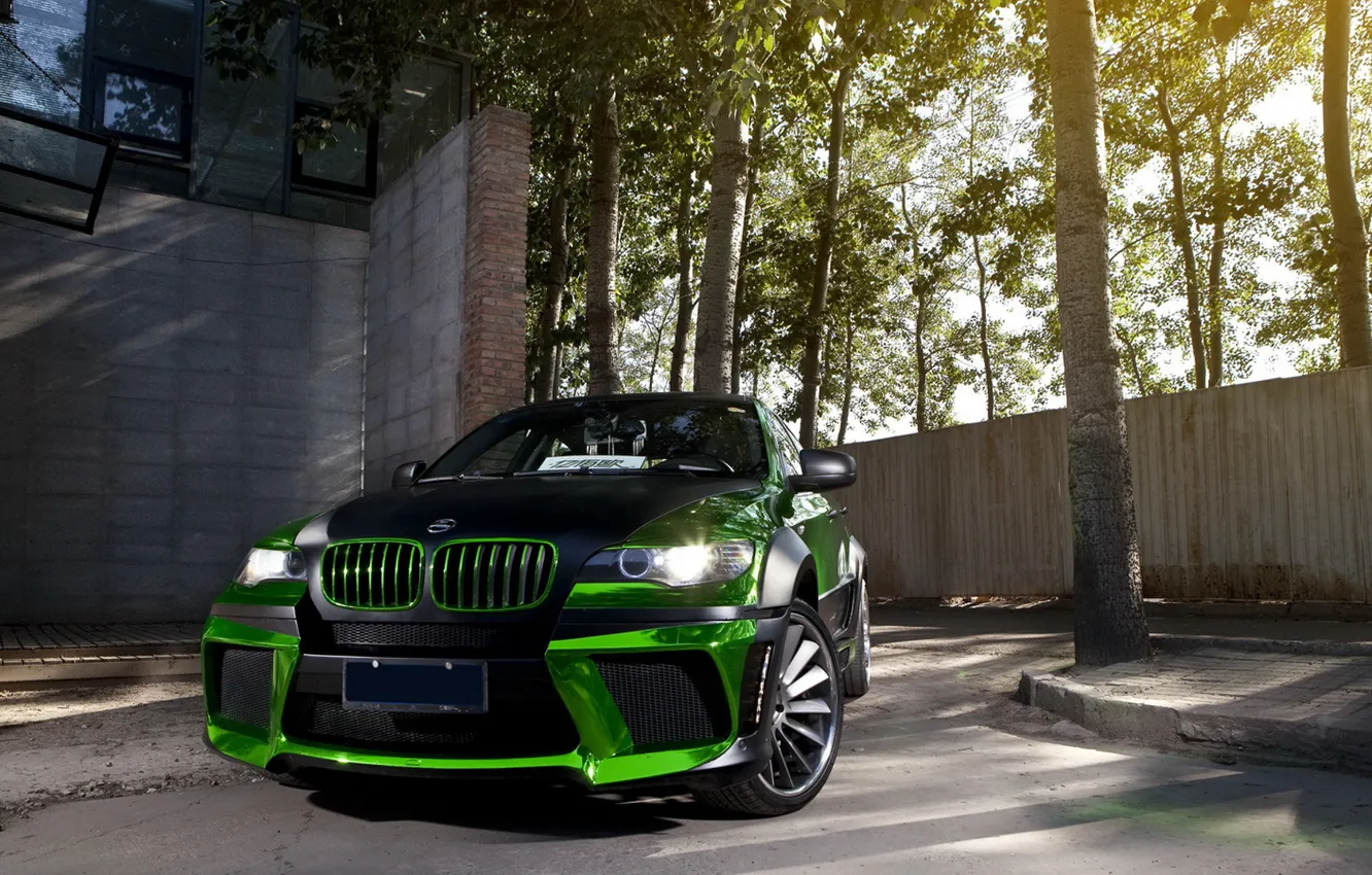 Photo wallpaper green, tuning, bmw, BMW, tuning, the front, chrome