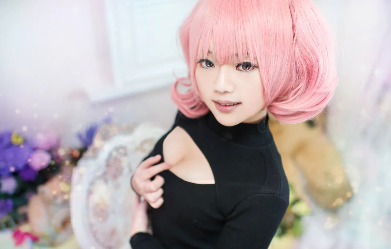 Photo wallpaper chest, girl, face, pose, neckline, image, Asian, light background