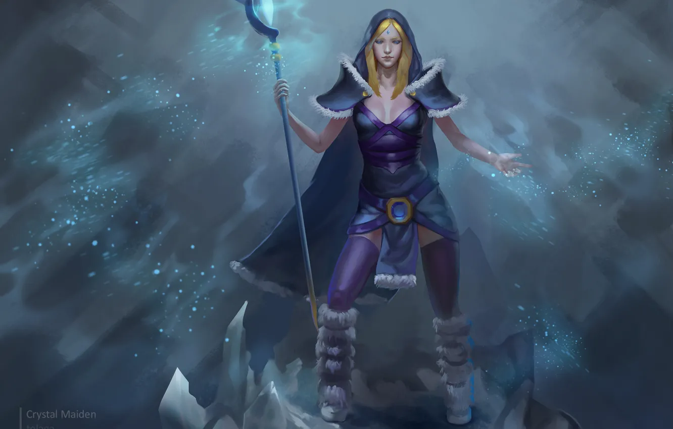 Photo wallpaper girl, snow, art, staff, Crystal Maiden, Dota 2, Rylai