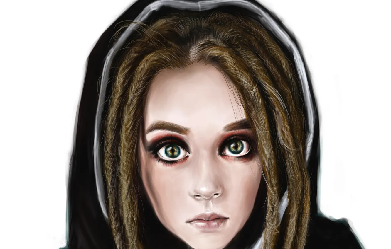 Photo wallpaper eyes, look, girl, face, hood, dreadlocks