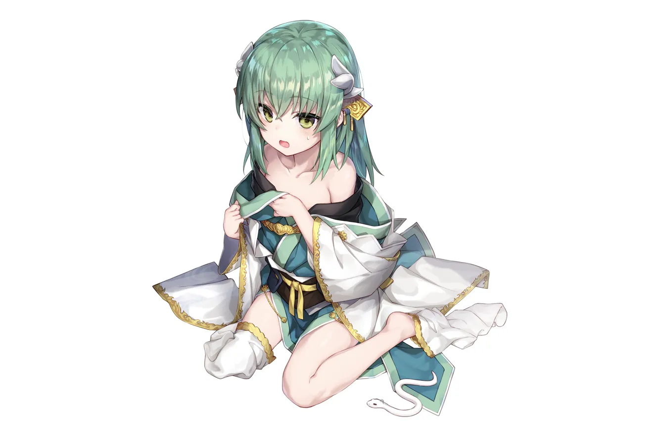 Photo wallpaper girl, white background, sitting, Fate / Grand Order, katoroku