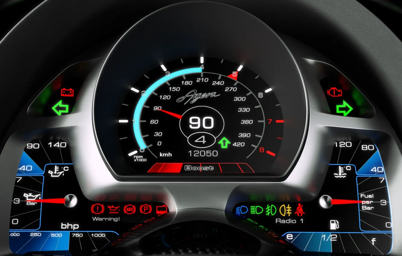 Photo wallpaper speedometer, Koenigsegg, indicators, sensors, Agera, dashboard, the fuel gauge, temperature gauge oil