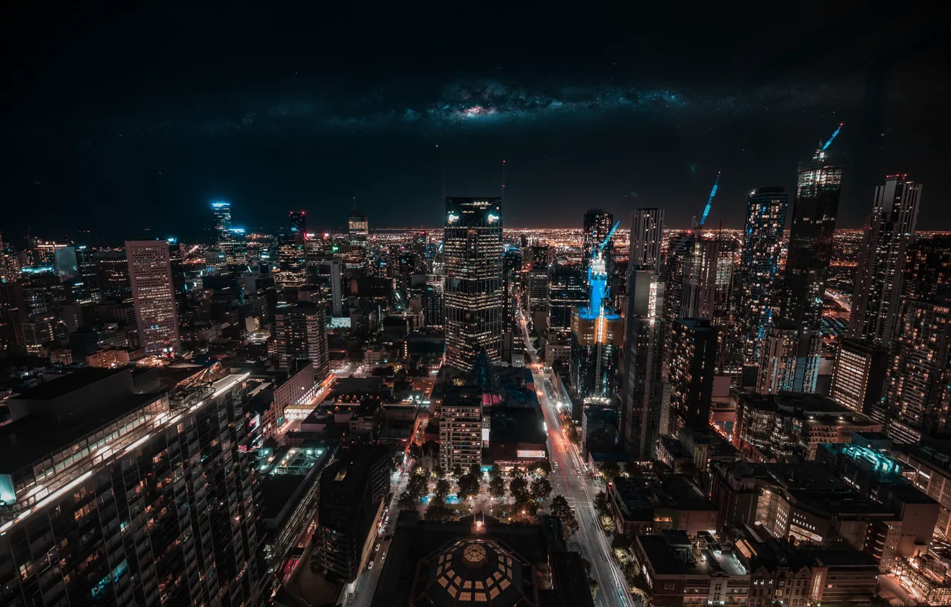 Photo wallpaper night, the city, skyscrapers, Australia, Melbourne, Australia, Melbourne