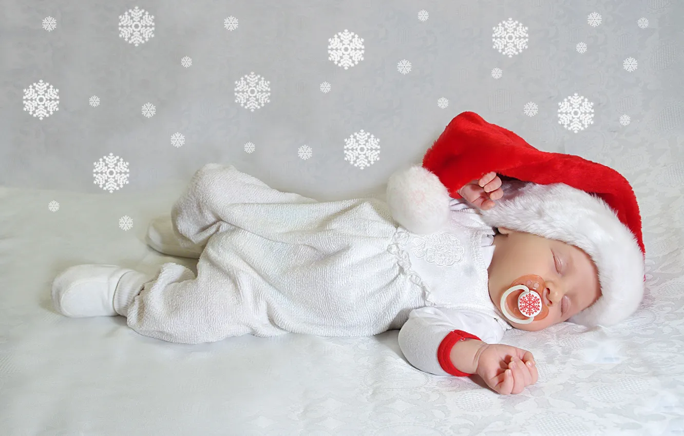 Photo wallpaper winter, happiness, heat, new year, sleeping, cap, baby, suit