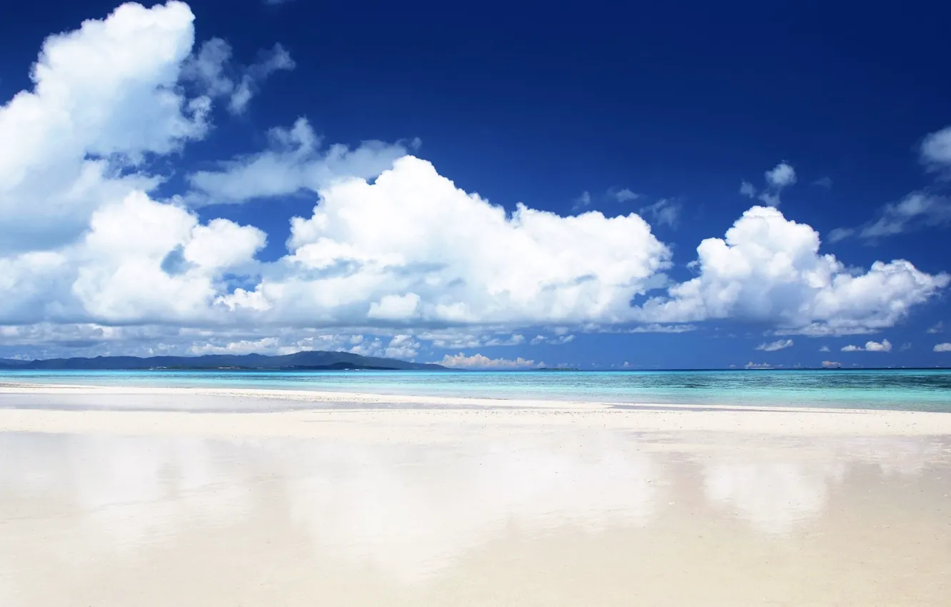 Photo wallpaper sand, sea, clouds, shore