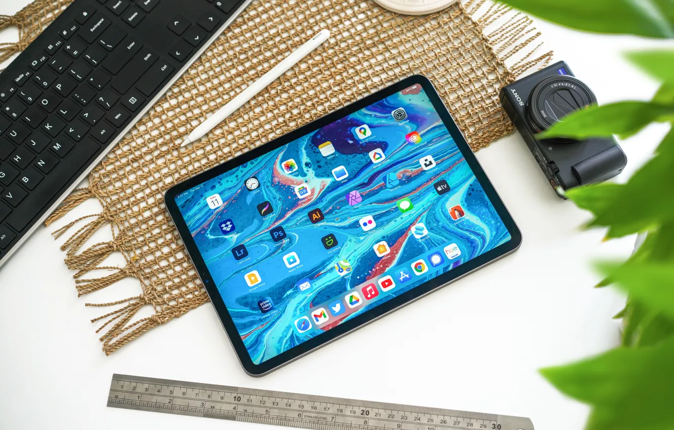 Photo wallpaper Wallpaper, the camera, keyboard, Mat, tablet, electronics, gadget, line