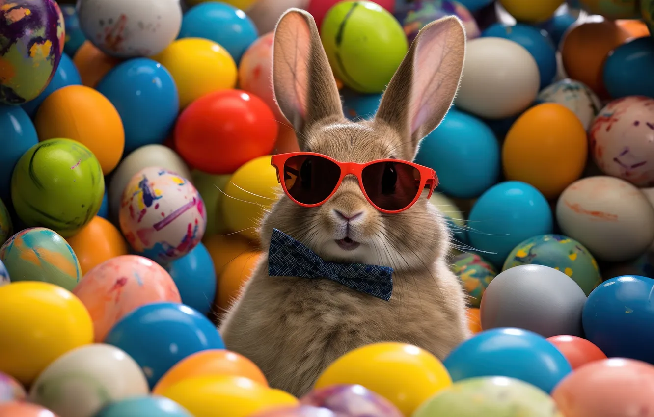 Photo wallpaper holiday, hare, eggs, spring, rabbit, Easter, Bunny, colorful