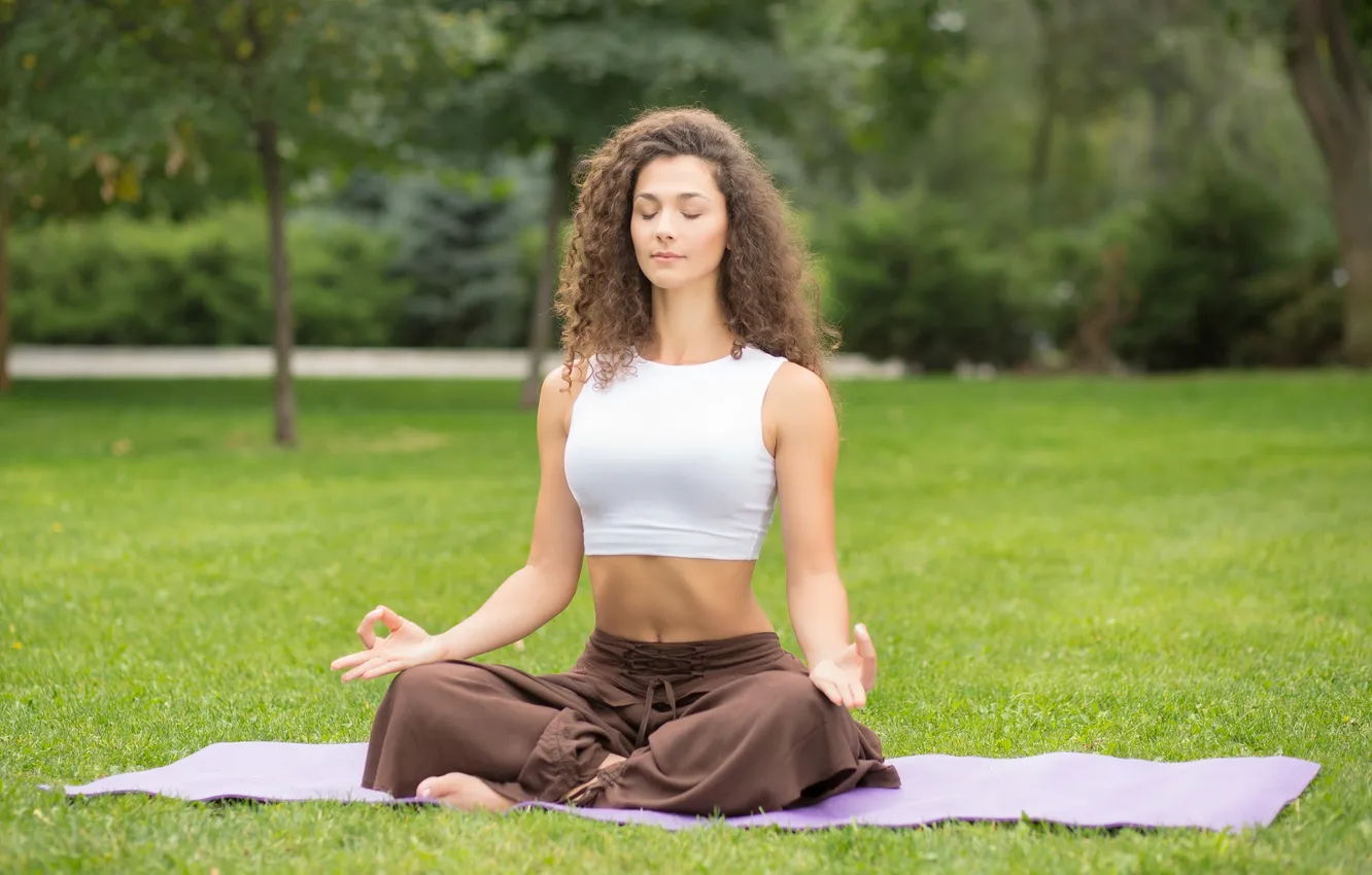 Photo wallpaper woman, pretty, yoga, exercises