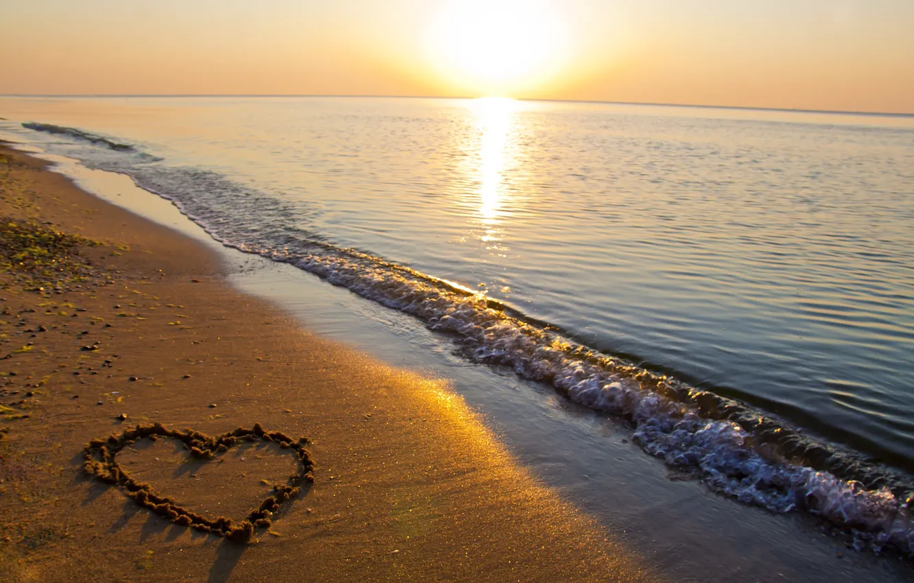 Photo wallpaper sand, sea, beach, water, the sun, love, nature, reflection