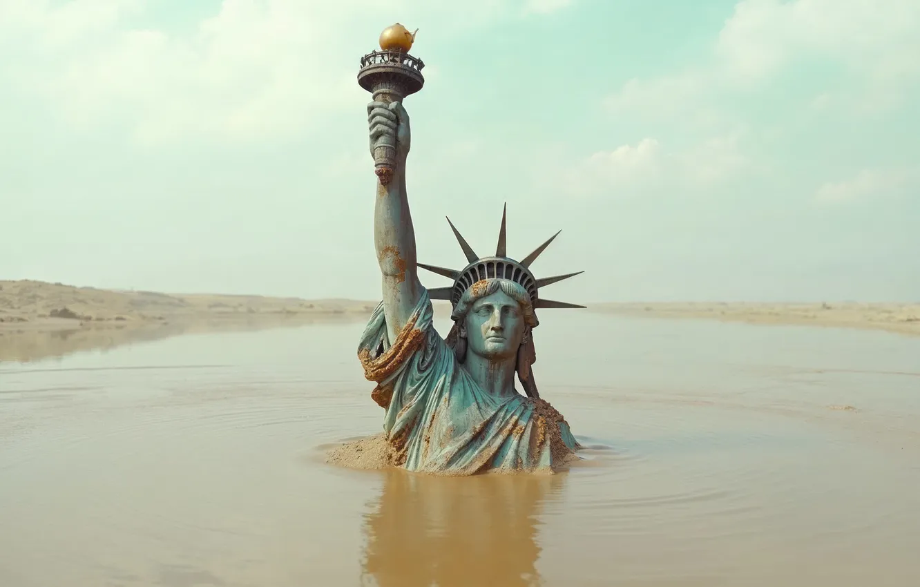 Photo wallpaper shore, art, the statue of liberty