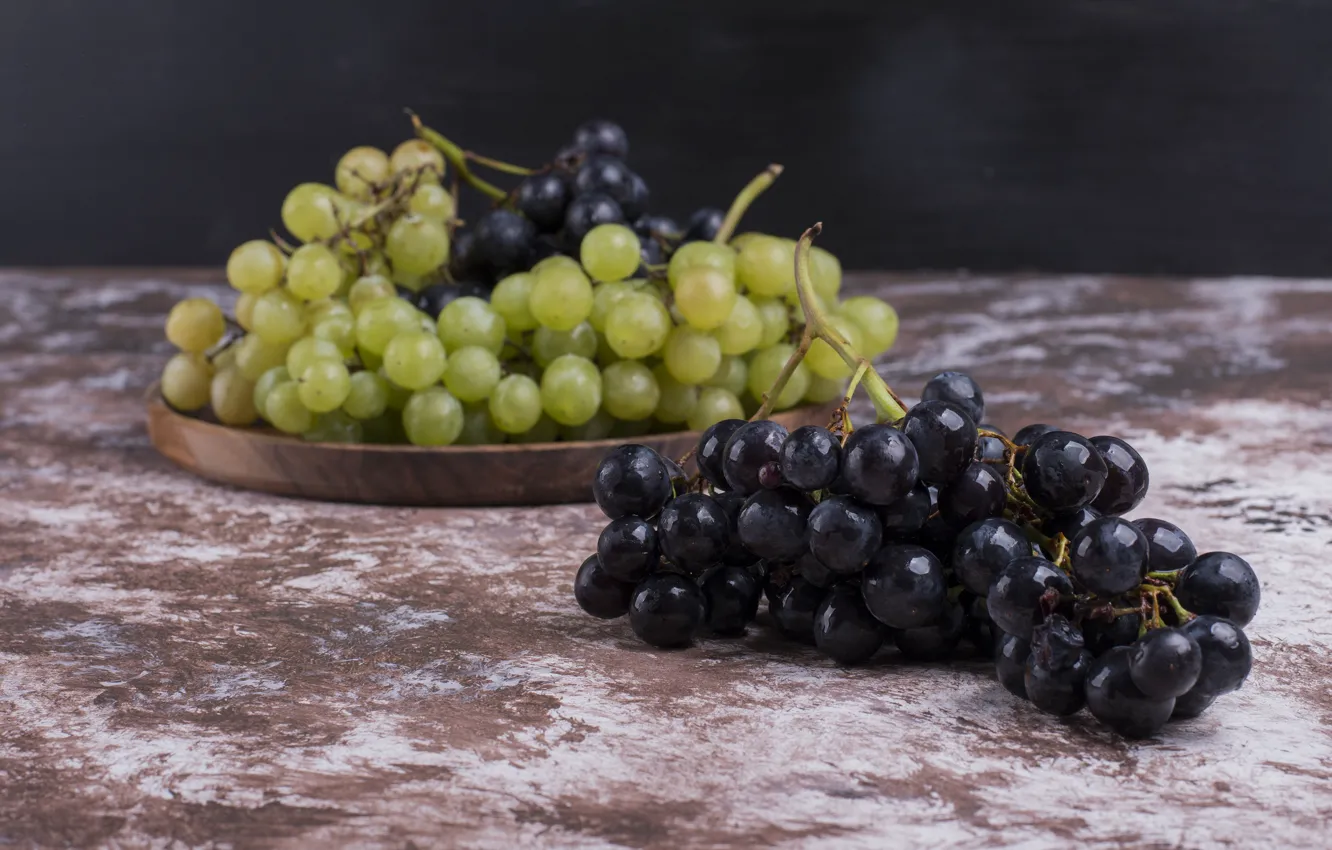 Photo wallpaper blue, green, background, grapes, tray