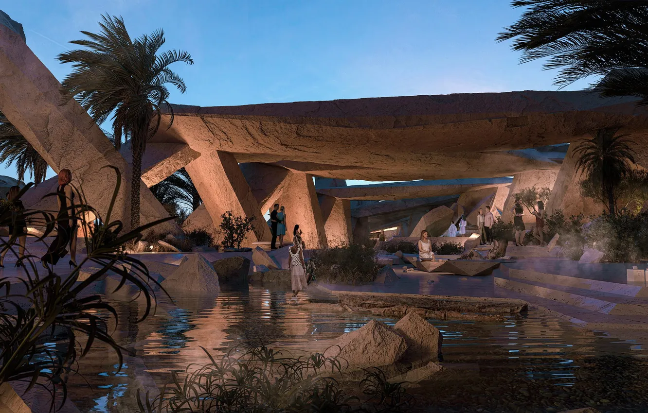 Photo wallpaper trees, people, neom, waterpool, xaynor, ultimate members club