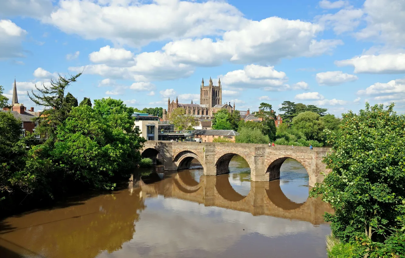 Photo wallpaper europe, cathedral, bridge, blue, england, architecture, building, church