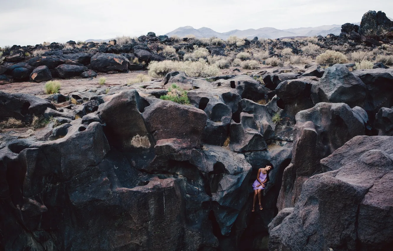 Photo wallpaper girl, stones, mood