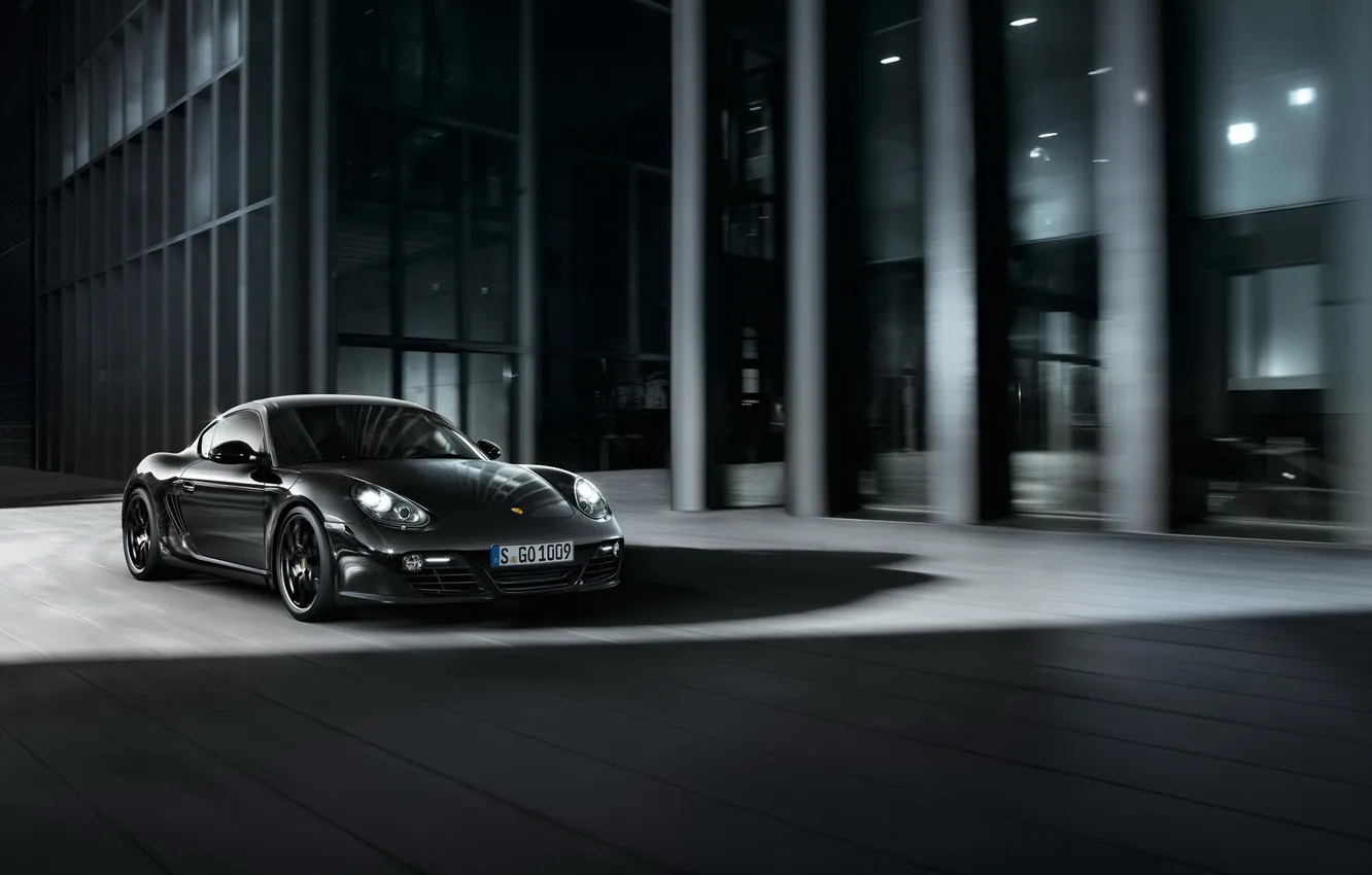 Photo wallpaper black, Porsche, in motion, Black Edition, Porsche Cayman, Caiman