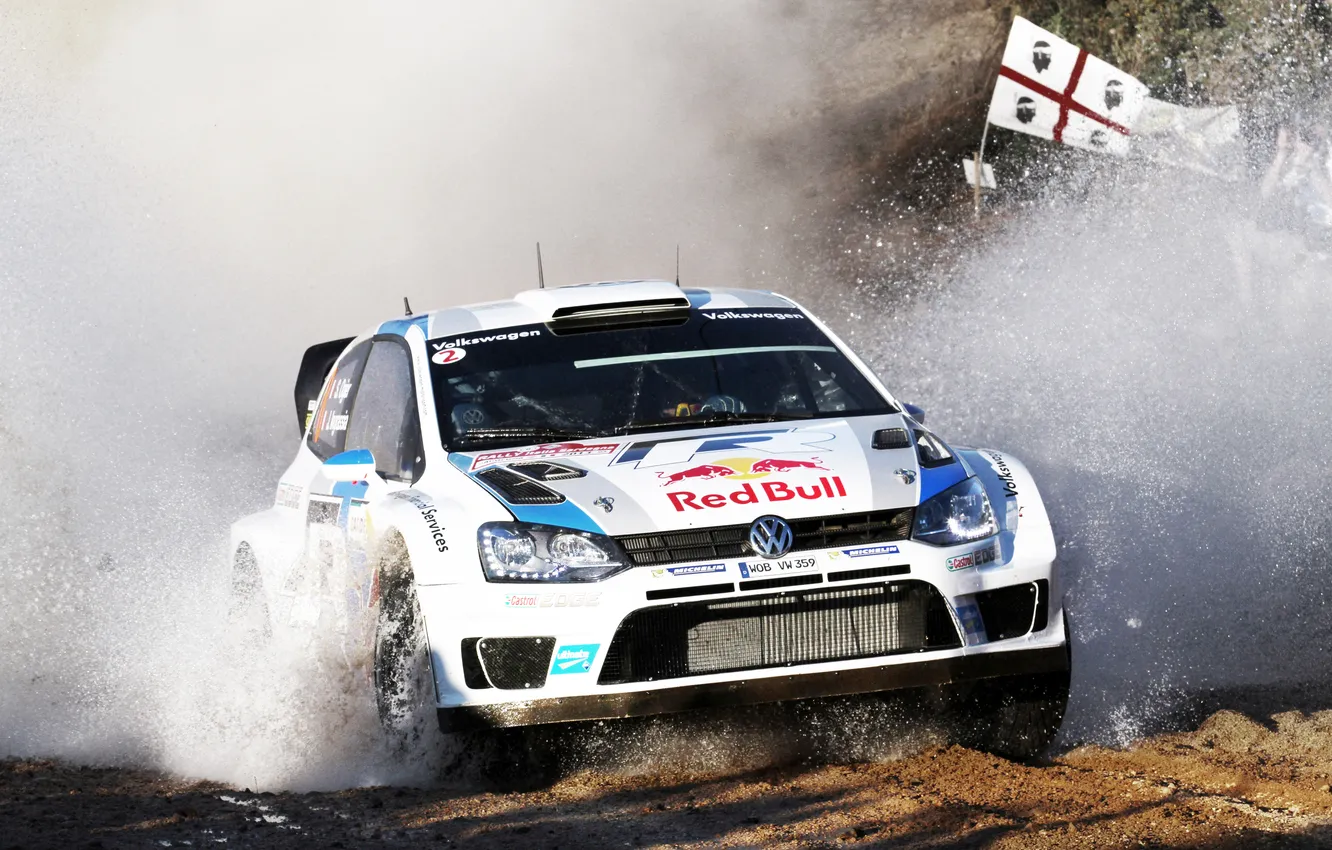 Photo wallpaper white, water, squirt, speed, Volkswagen, puddle, Red Bull, WRC